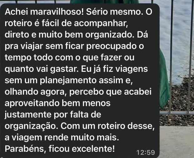 Print da conversa em que Keline diz que o roteiro é fácil de acompanhar e evita gastar sem planejamento